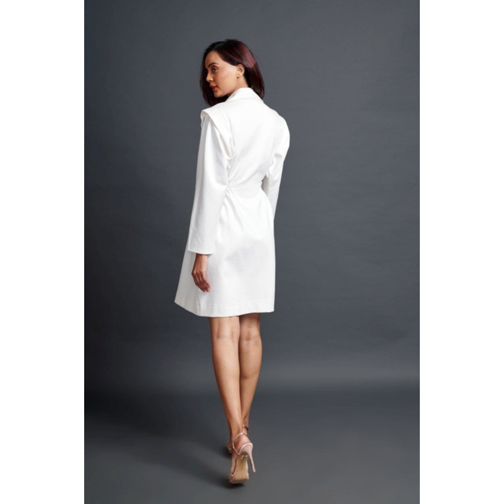 Deepika Arora Solid Mini Jacket Dress with Belt White (Set of 2)