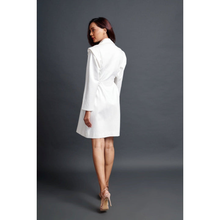 Deepika Arora Solid Mini Jacket Dress with Belt White (Set of 2)