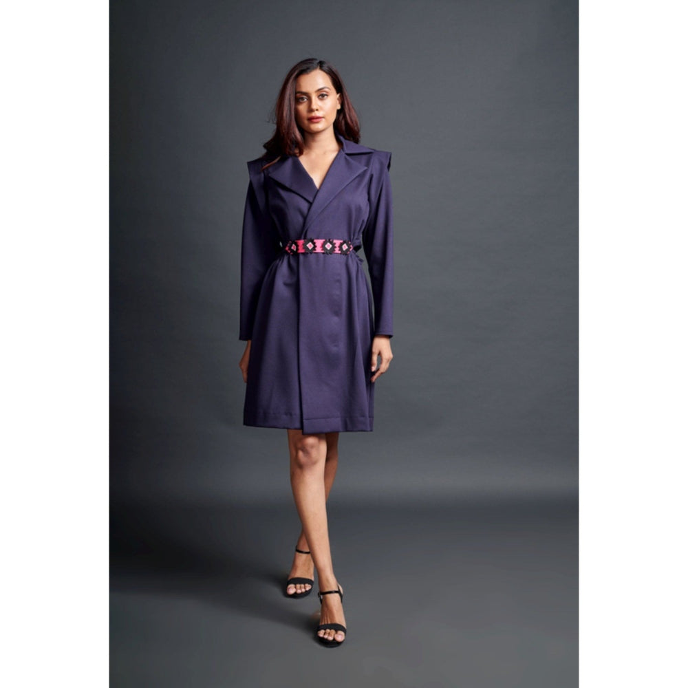 Deepika Arora Solid Mini Jacket Dress with Belt Purple (Set of 2)
