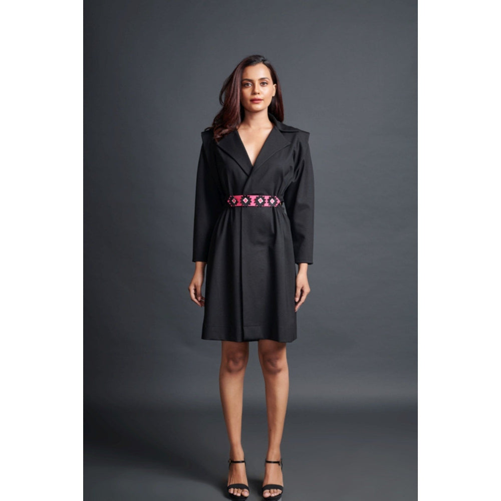 Deepika Arora Solid Mini Jacket Dress with Belt Black (Set of 2)