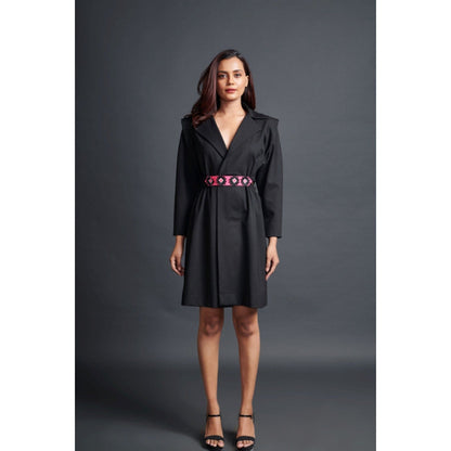 Deepika Arora Solid Mini Jacket Dress with Belt Black (Set of 2)