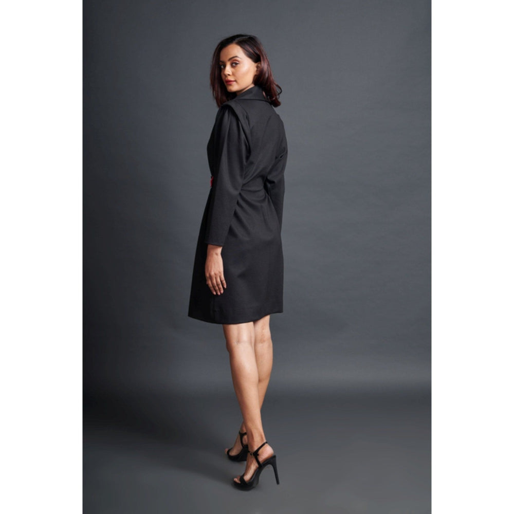 Deepika Arora Solid Mini Jacket Dress with Belt Black (Set of 2)