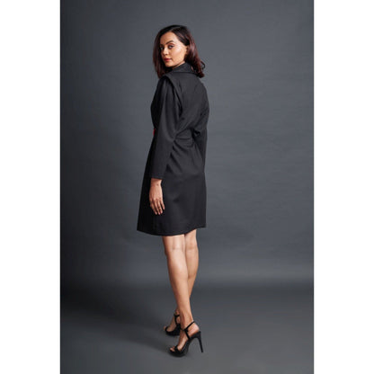 Deepika Arora Solid Mini Jacket Dress with Belt Black (Set of 2)