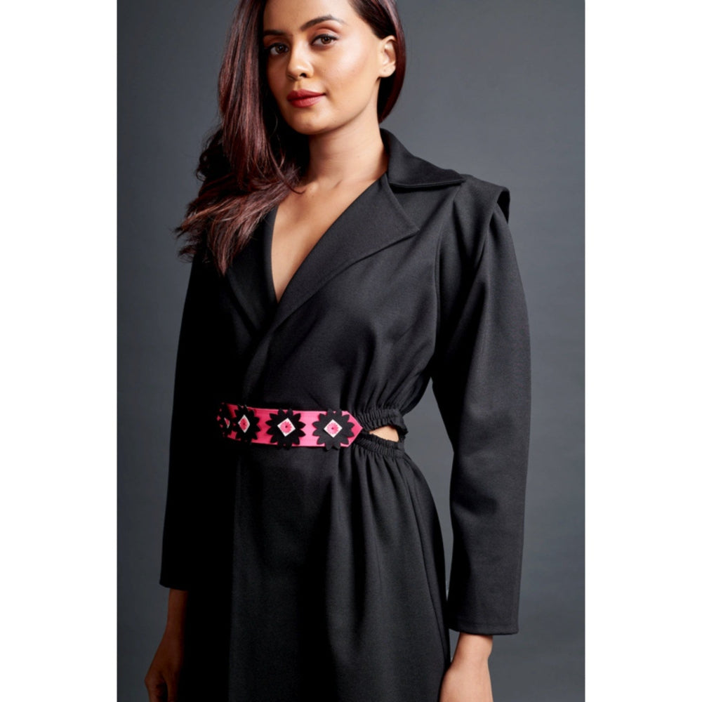 Deepika Arora Solid Mini Jacket Dress with Belt Black (Set of 2)