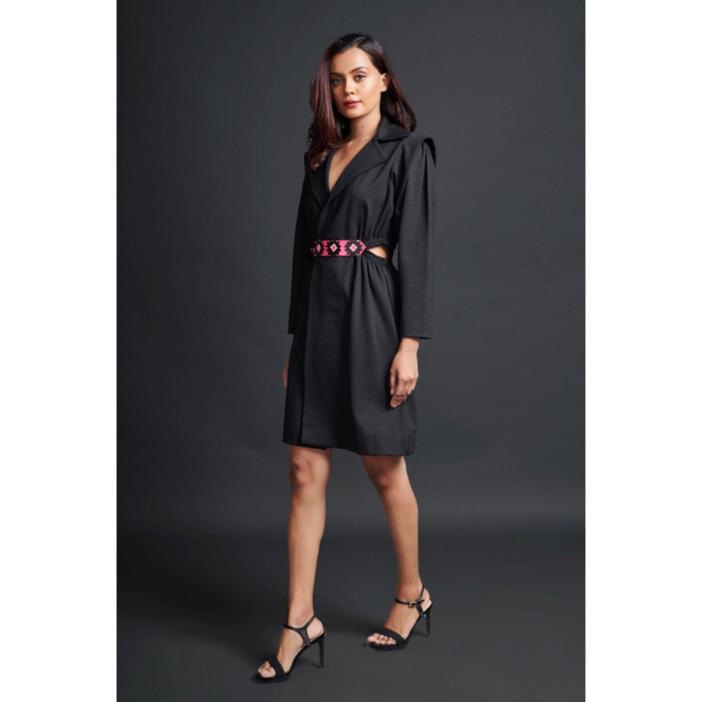 Deepika Arora Solid Mini Jacket Dress with Belt Black (Set of 2)