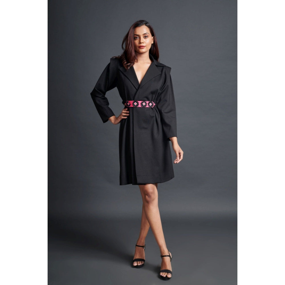 Deepika Arora Solid Mini Jacket Dress with Belt Black (Set of 2)