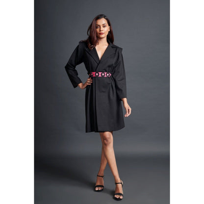 Deepika Arora Solid Mini Jacket Dress with Belt Black (Set of 2)