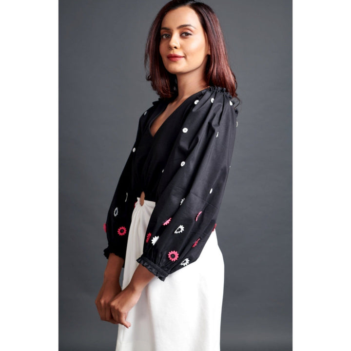 Deepika Arora Embroidered Side Cut Out Dress Black