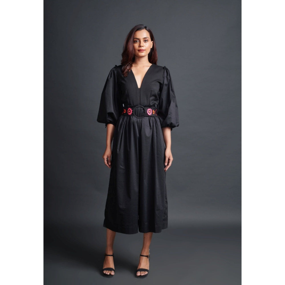 Deepika Arora Embroidered Monochrome Jumpsuit with Belt Black (Set of 2)