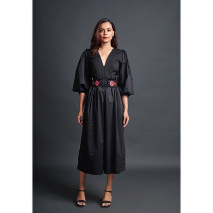 Deepika Arora Embroidered Monochrome Jumpsuit with Belt Black (Set of 2)