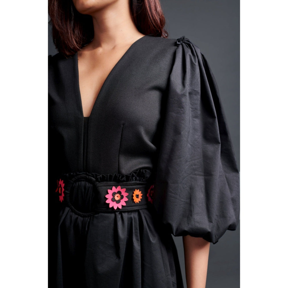 Deepika Arora Embroidered Monochrome Jumpsuit with Belt Black (Set of 2)