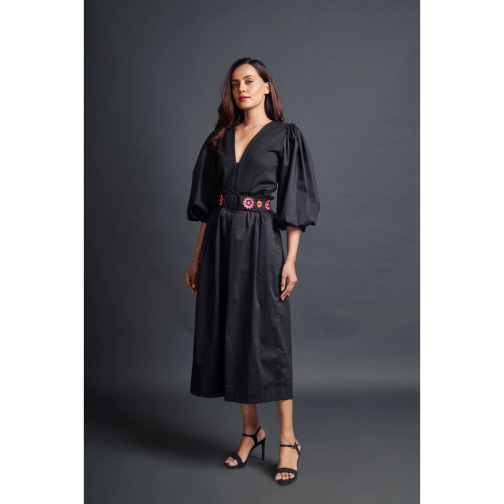 Deepika Arora Embroidered Monochrome Jumpsuit with Belt Black (Set of 2)