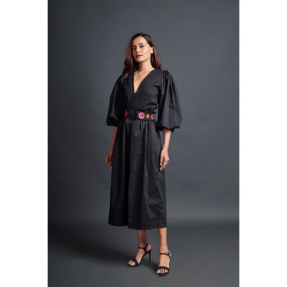 Deepika Arora Embroidered Monochrome Jumpsuit with Belt Black (Set of 2)