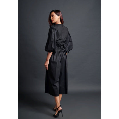 Deepika Arora Embroidered Monochrome Jumpsuit with Belt Black (Set of 2)