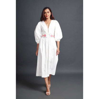 Deepika Arora Embroidered Monochrome Jumpsuit with Belt White (Set of 2)