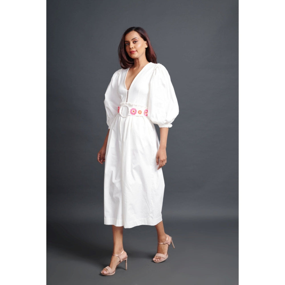 Deepika Arora Embroidered Monochrome Jumpsuit with Belt White (Set of 2)