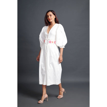 Deepika Arora Embroidered Monochrome Jumpsuit with Belt White (Set of 2)