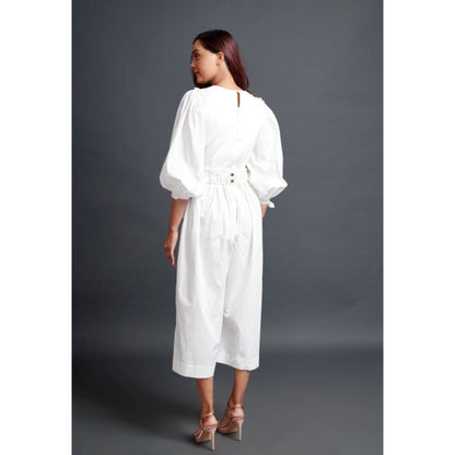 Deepika Arora Embroidered Monochrome Jumpsuit with Belt White (Set of 2)
