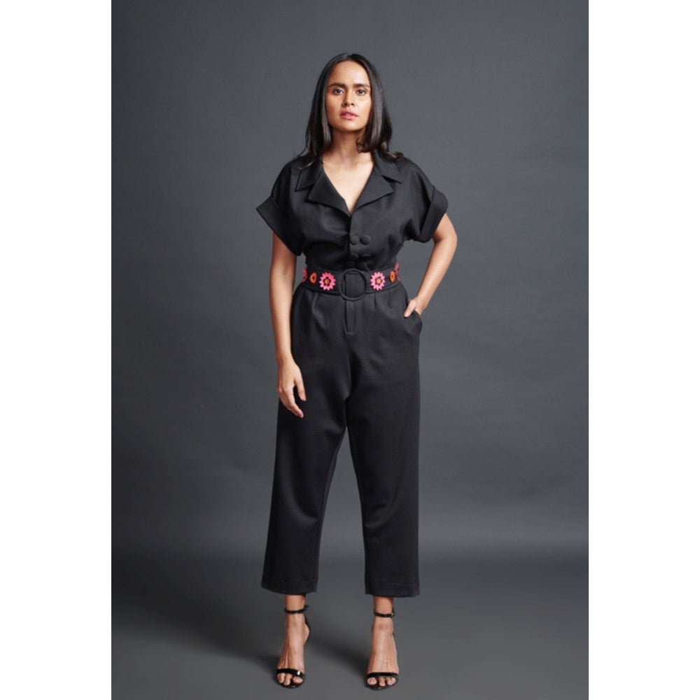 Deepika Arora Solid Notched Lapel with Belt Black (Set of 2)