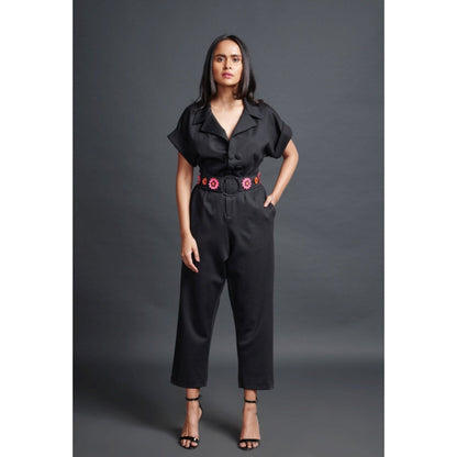 Deepika Arora Solid Notched Lapel with Belt Black (Set of 2)