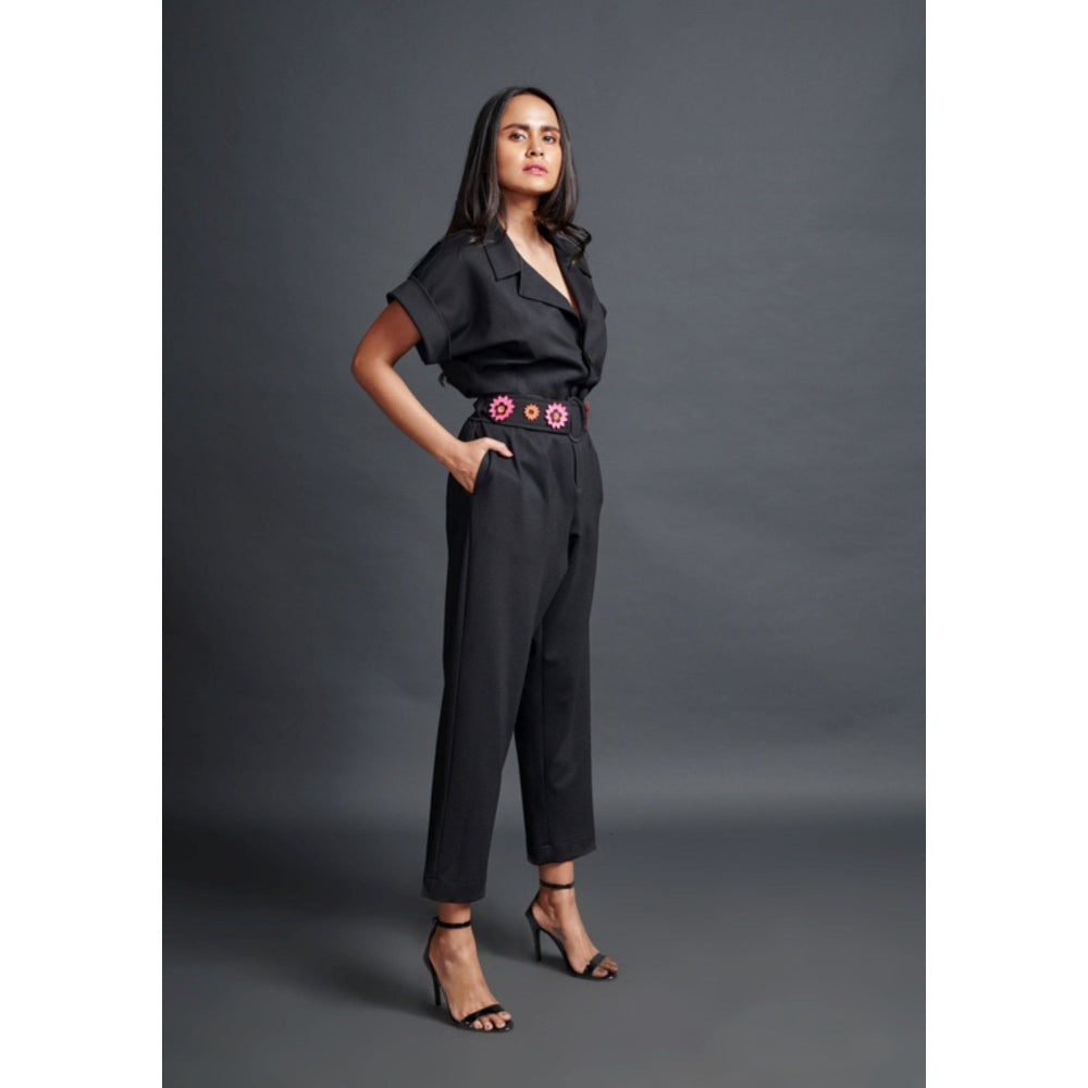 Deepika Arora Solid Notched Lapel with Belt Black (Set of 2)
