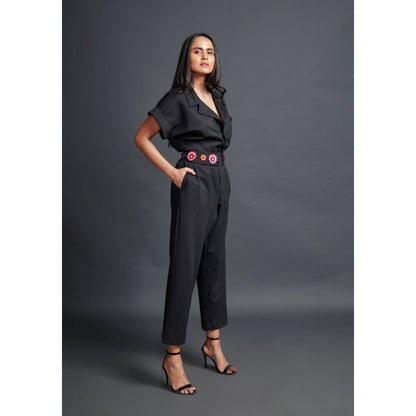 Deepika Arora Solid Notched Lapel with Belt Black (Set of 2)