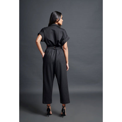 Deepika Arora Solid Notched Lapel with Belt Black (Set of 2)