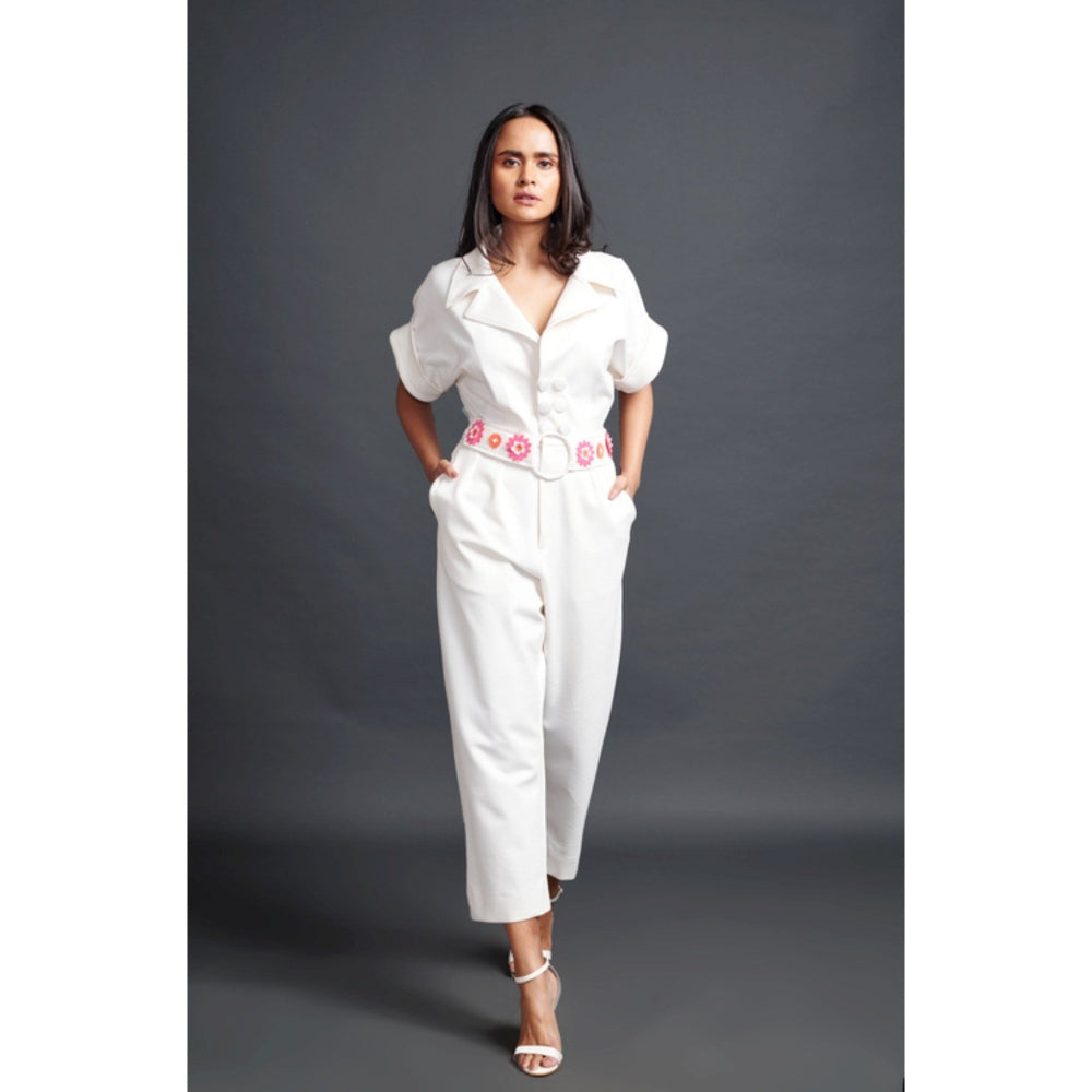 Deepika Arora Solid Notched Lapel with Belt White (Set of 2)