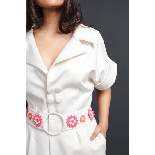 Deepika Arora Solid Notched Lapel with Belt White (Set of 2)