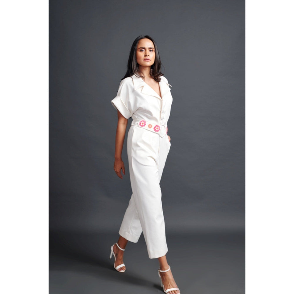 Deepika Arora Solid Notched Lapel with Belt White (Set of 2)