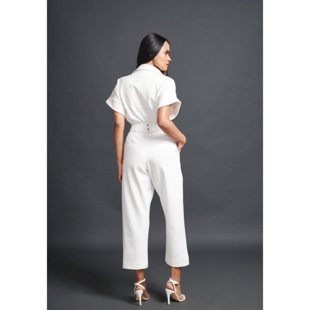 Deepika Arora Solid Notched Lapel with Belt White (Set of 2)