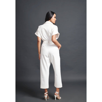 Deepika Arora Solid Notched Lapel with Belt White (Set of 2)