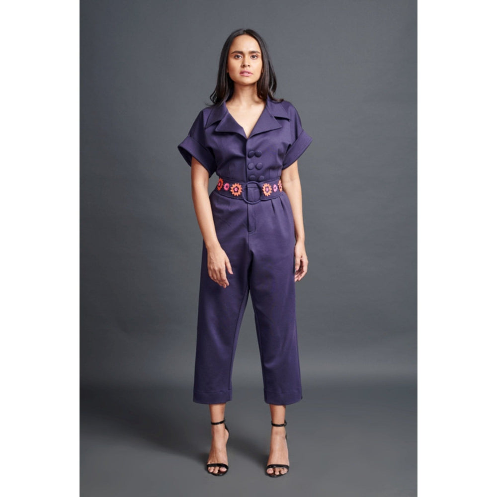 Deepika Arora Solid Notched Lapel with Belt Purple (Set of 2)