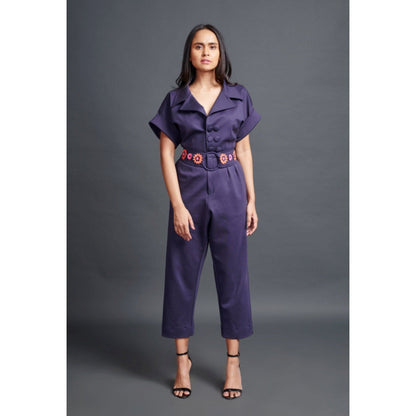 Deepika Arora Solid Notched Lapel with Belt Purple (Set of 2)