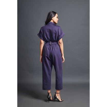 Deepika Arora Solid Notched Lapel with Belt Purple (Set of 2)