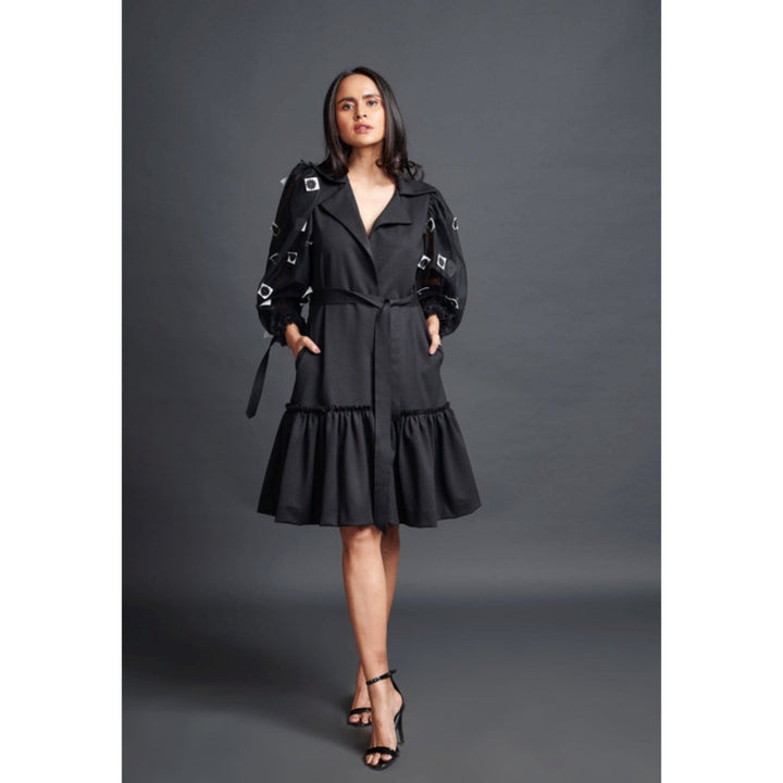 Deepika Arora Embroidered Jacket Dress Black