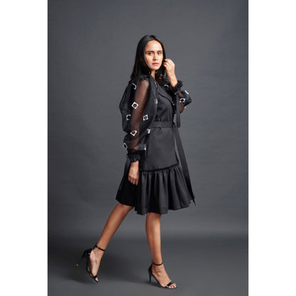 Deepika Arora Embroidered Jacket Dress Black