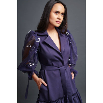 Deepika Arora Embroidered Jacket Dress Purple