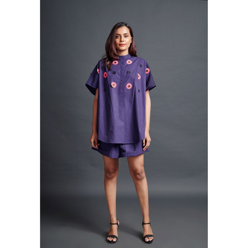 Deepika Arora Purple Oversized Shirt with Shorts Co-Ord (Set of 2)