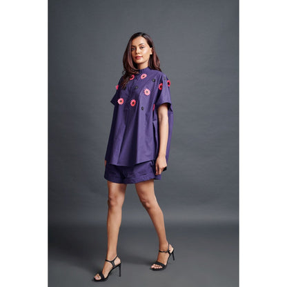 Deepika Arora Purple Oversized Shirt with Shorts Co-Ord (Set of 2)