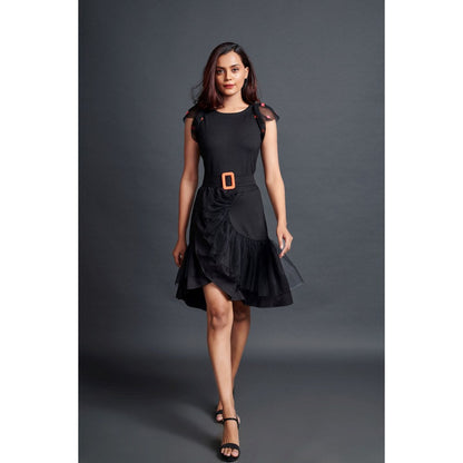 Deepika Arora Black Cross Back Bodysuit Skirt (Set of 3)