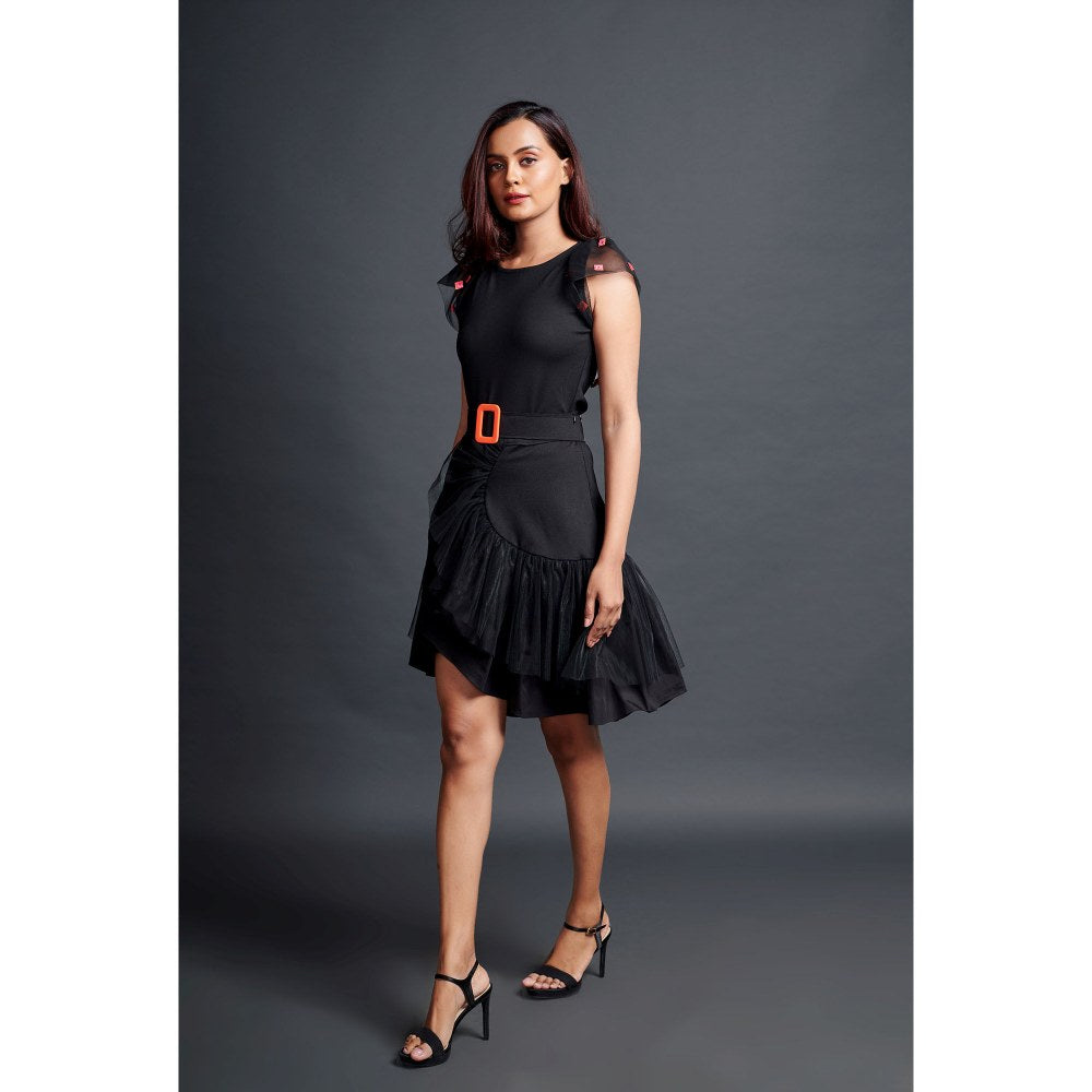 Deepika Arora Black Cross Back Bodysuit Skirt (Set of 3)