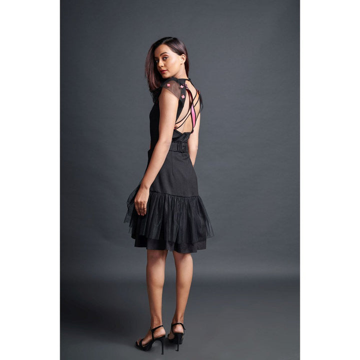 Deepika Arora Black Cross Back Bodysuit Skirt (Set of 3)