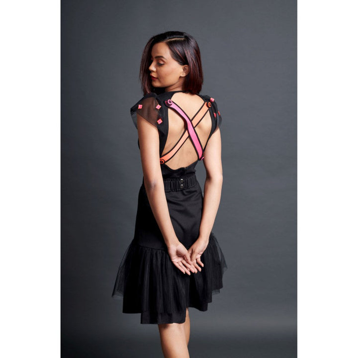 Deepika Arora Black Cross Back Bodysuit Skirt (Set of 3)