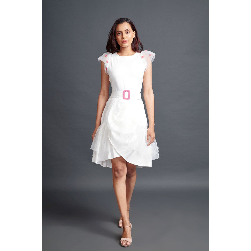 Deepika Arora White Cross Back Bodysuit Skirt (Set of 3)