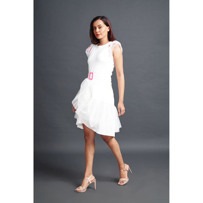 Deepika Arora White Cross Back Bodysuit Skirt (Set of 3)