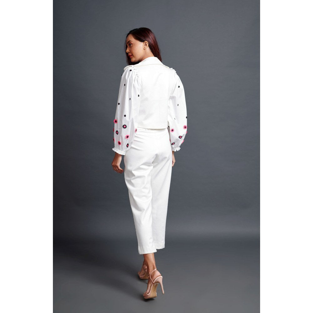 Deepika Arora White Crop Jacket and Pant (Set of 2)