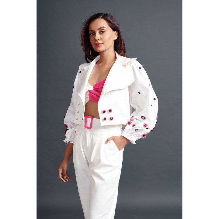 Deepika Arora White Crop Jacket and Pant (Set of 2)