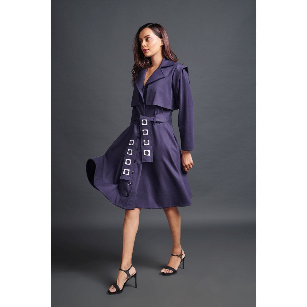 Deepika Arora Navy Blue Jacket Dress with Sash Belt (Set of 2)
