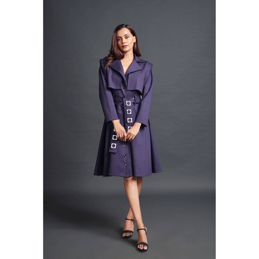Deepika Arora Navy Blue Jacket Dress with Sash Belt (Set of 2)